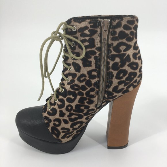 C Label Artie Leopard LaceUp High Heel Ankle Boots - Picture 3 of 7